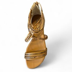 Earth Tone Gladiator Sandals w/ Strappy Woven Wrap Around Ankle & Zipper Detail